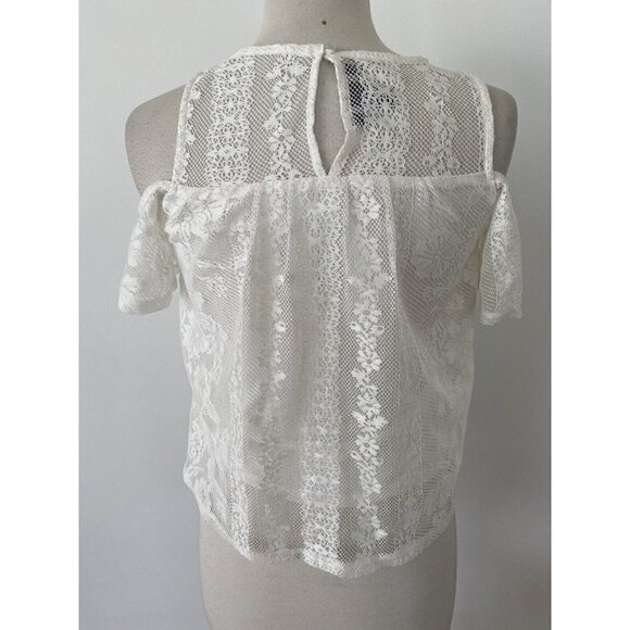 BCX Lace Cold Shoulder Top Size XS Off White Blouse Top - Picture 3 of 10